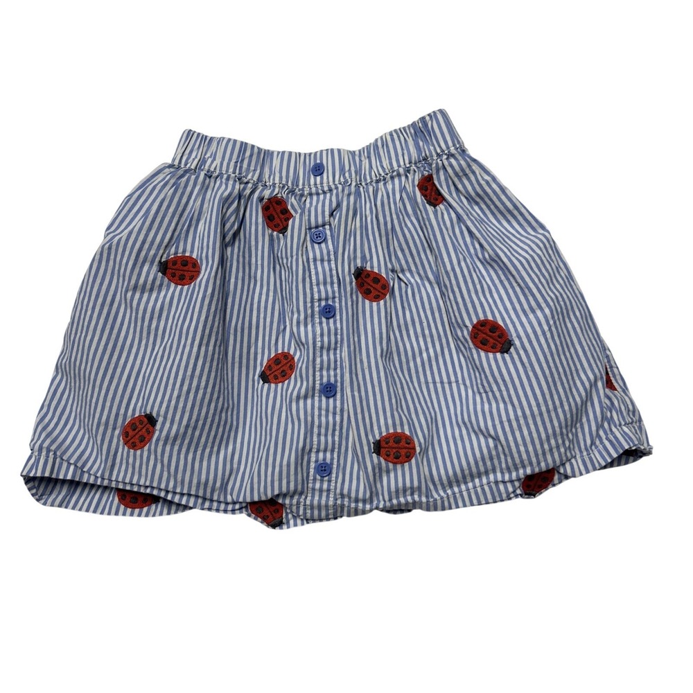 Mini Boden 7-8Y Striped Skirt Cotton Ladybugs Blue & White Play School Preppy